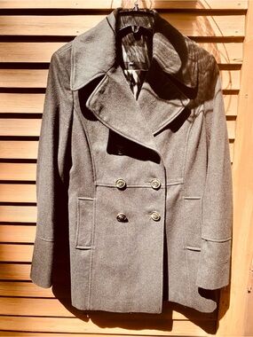 Nine West Black Double-Breasted Wool Pea Coat